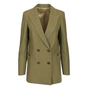 Blazé Milano Women Green Linen Double-Breasted Blazer